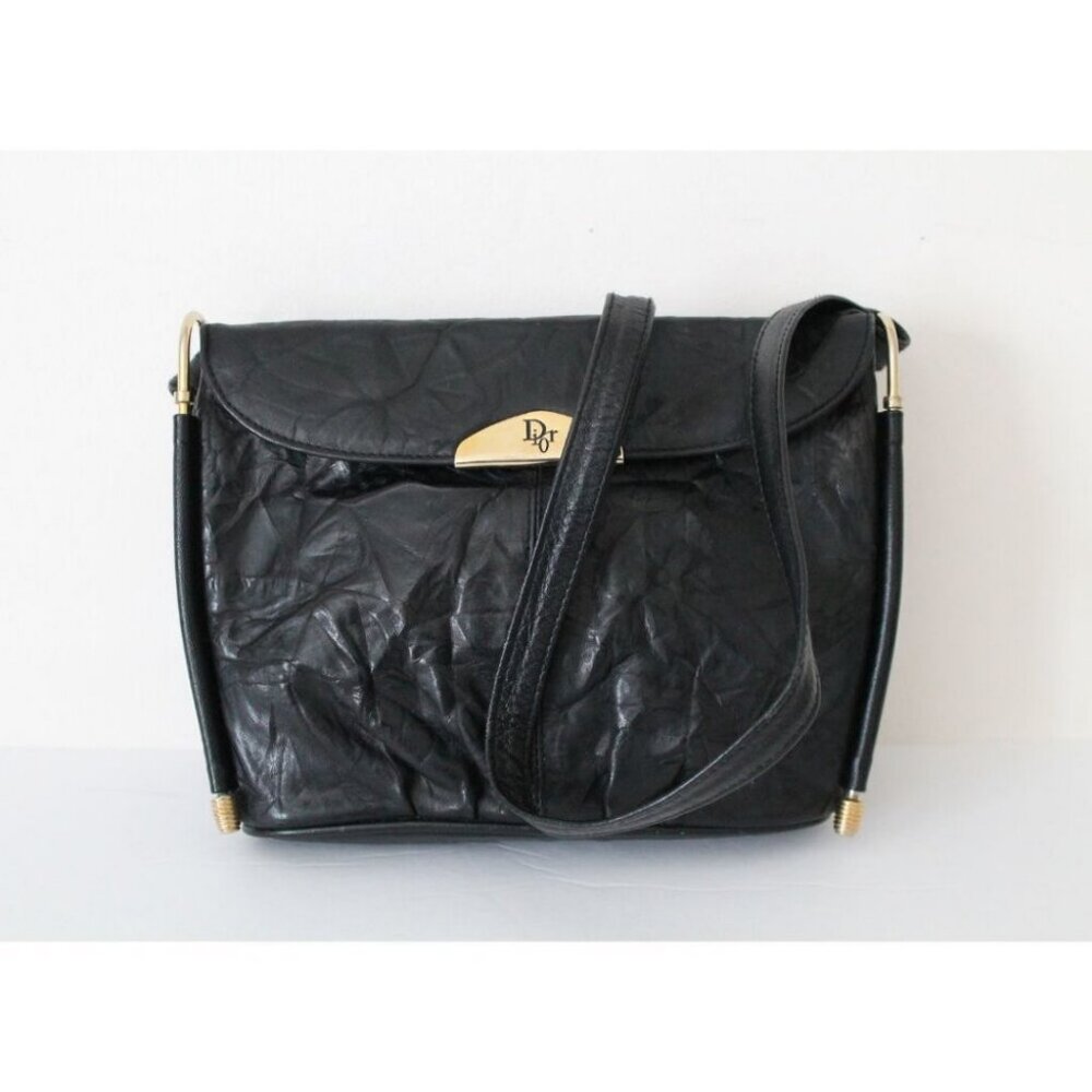 DIOR Leather Vintage 80s Crossbody Shoulder Bag Black Rare